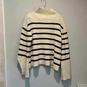 Carin Wester Womens Sweater Medium Beige Striped Oversized Comfort Stretch
